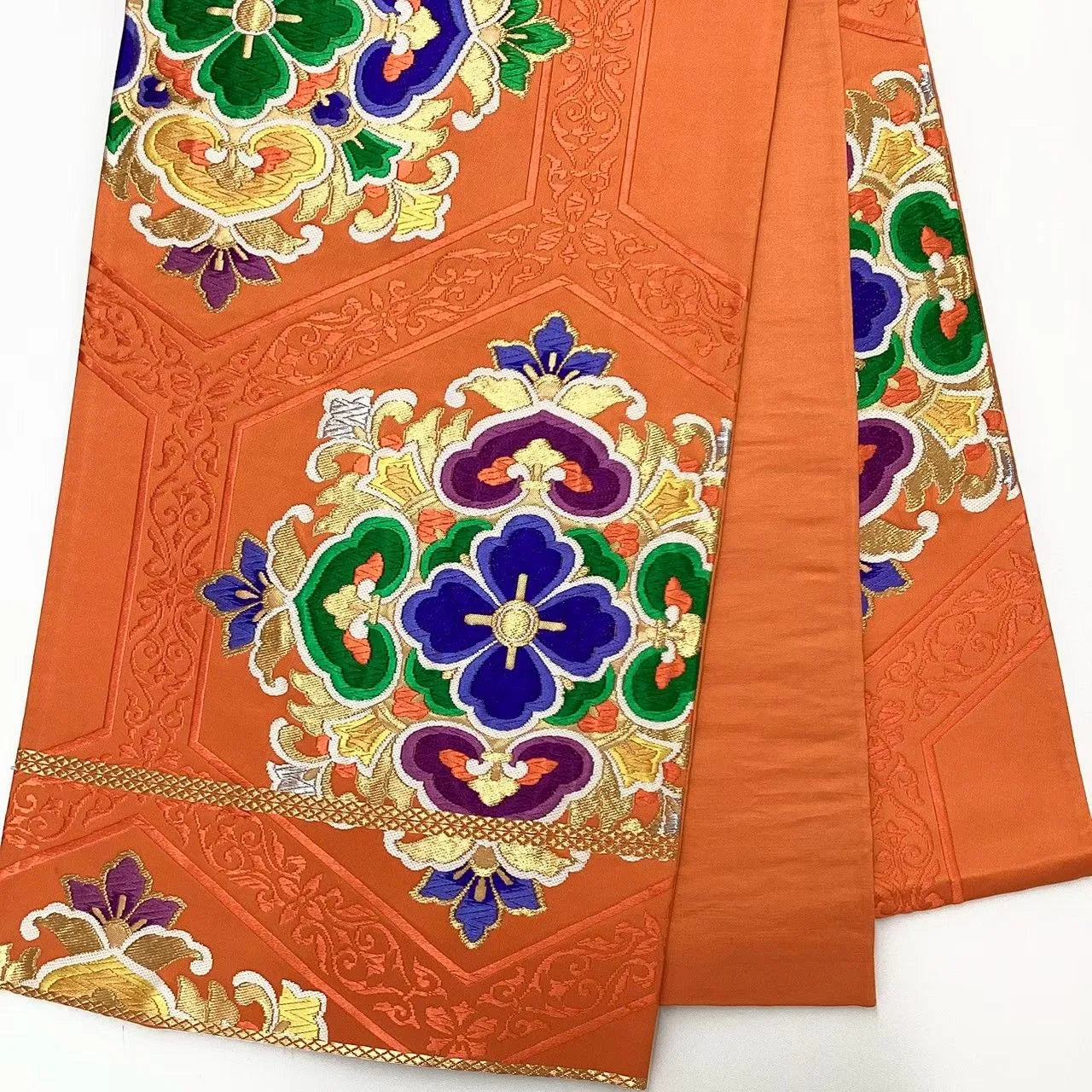 6643# Japanese Vintage Fukuro Obi Belt Kimono Fabric Silk Traditional Embroidery