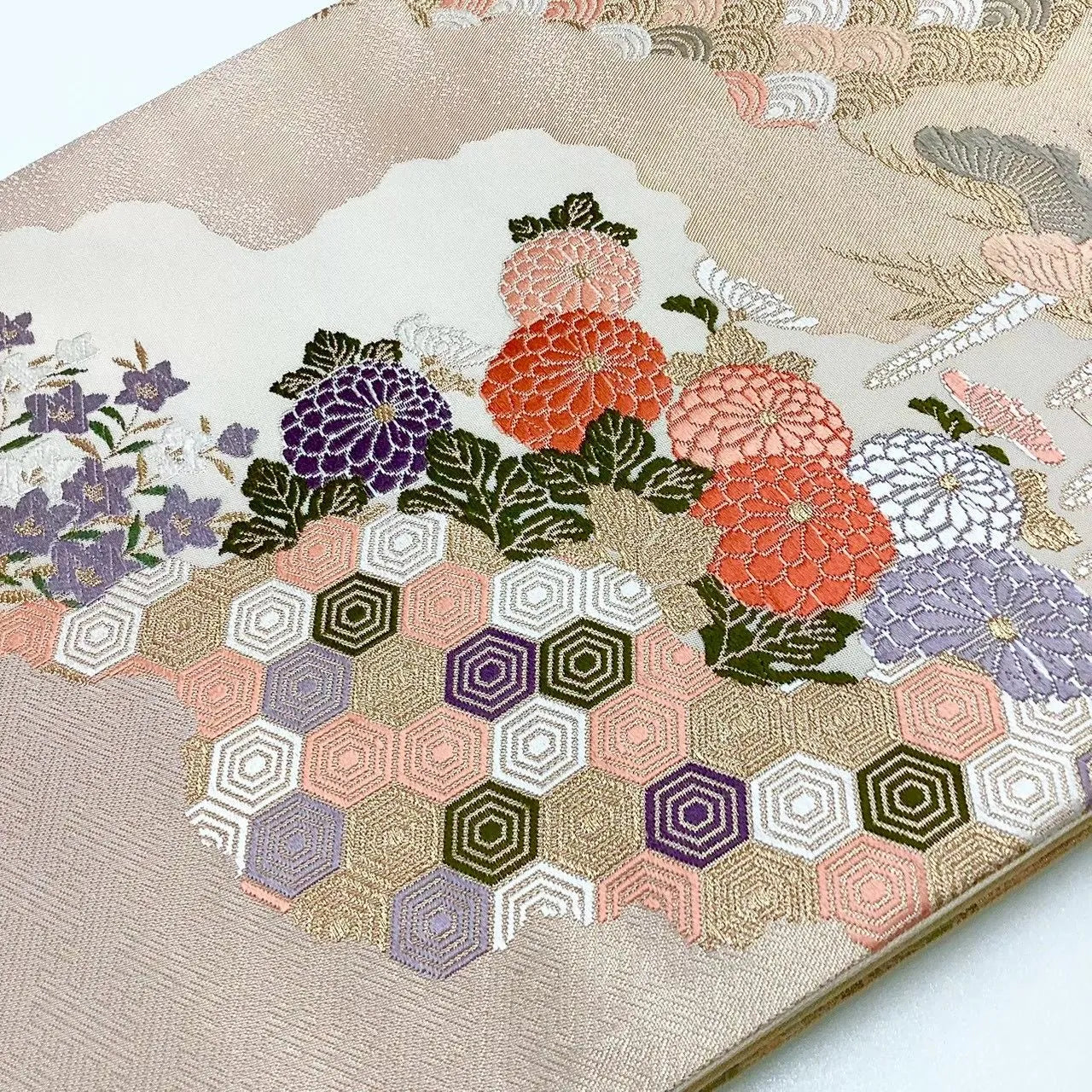 6649# Japanese Vintage Fukuro Obi Belt Kimono Fabric Silk Traditional Embroidery