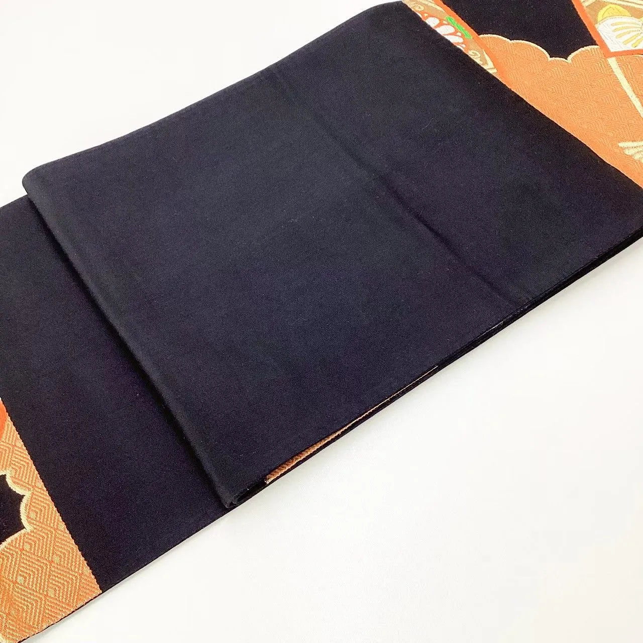 6652# Japanese Vintage Fukuro Obi Belt Kimono Fabric Silk Traditional Black