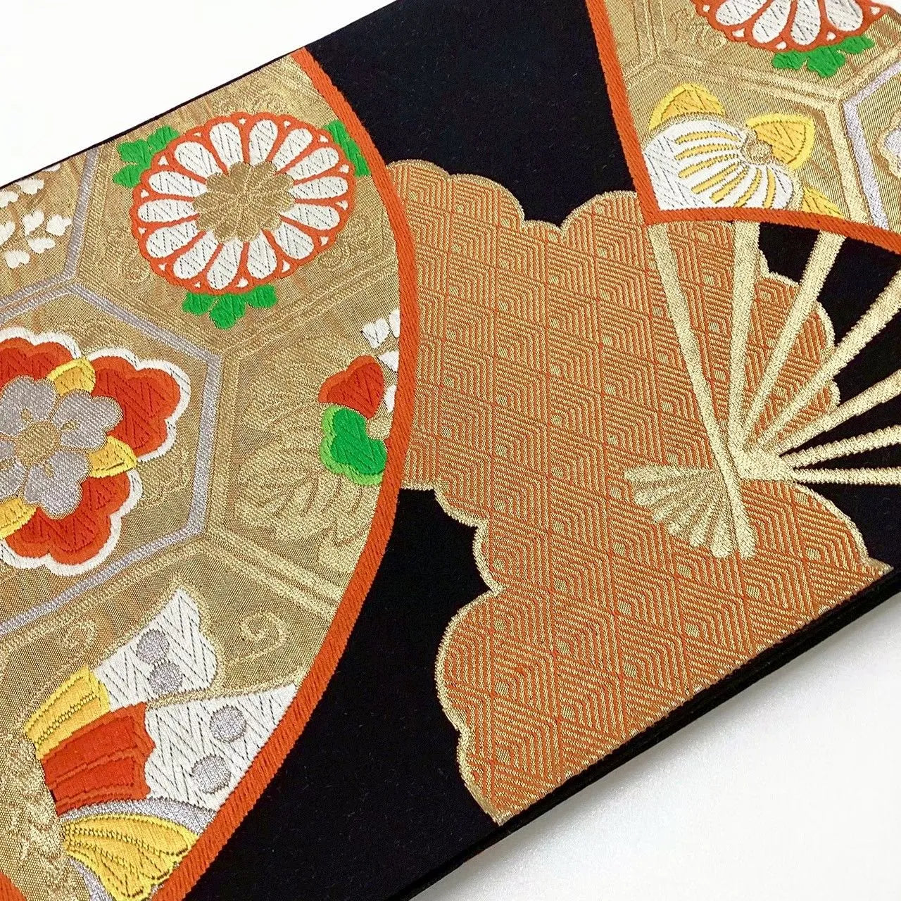 6652# Japanese Vintage Fukuro Obi Belt Kimono Fabric Silk Traditional Black