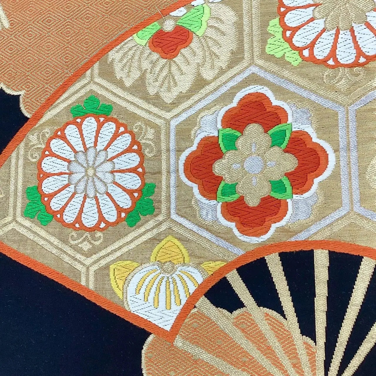 6652# Japanese Vintage Fukuro Obi Belt Kimono Fabric Silk Traditional Black