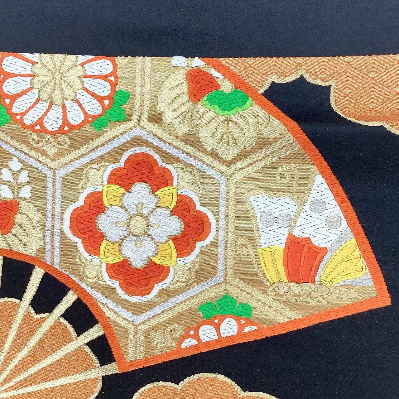 6652# Japanese Vintage Fukuro Obi Belt Kimono Fabric Silk Traditional Black