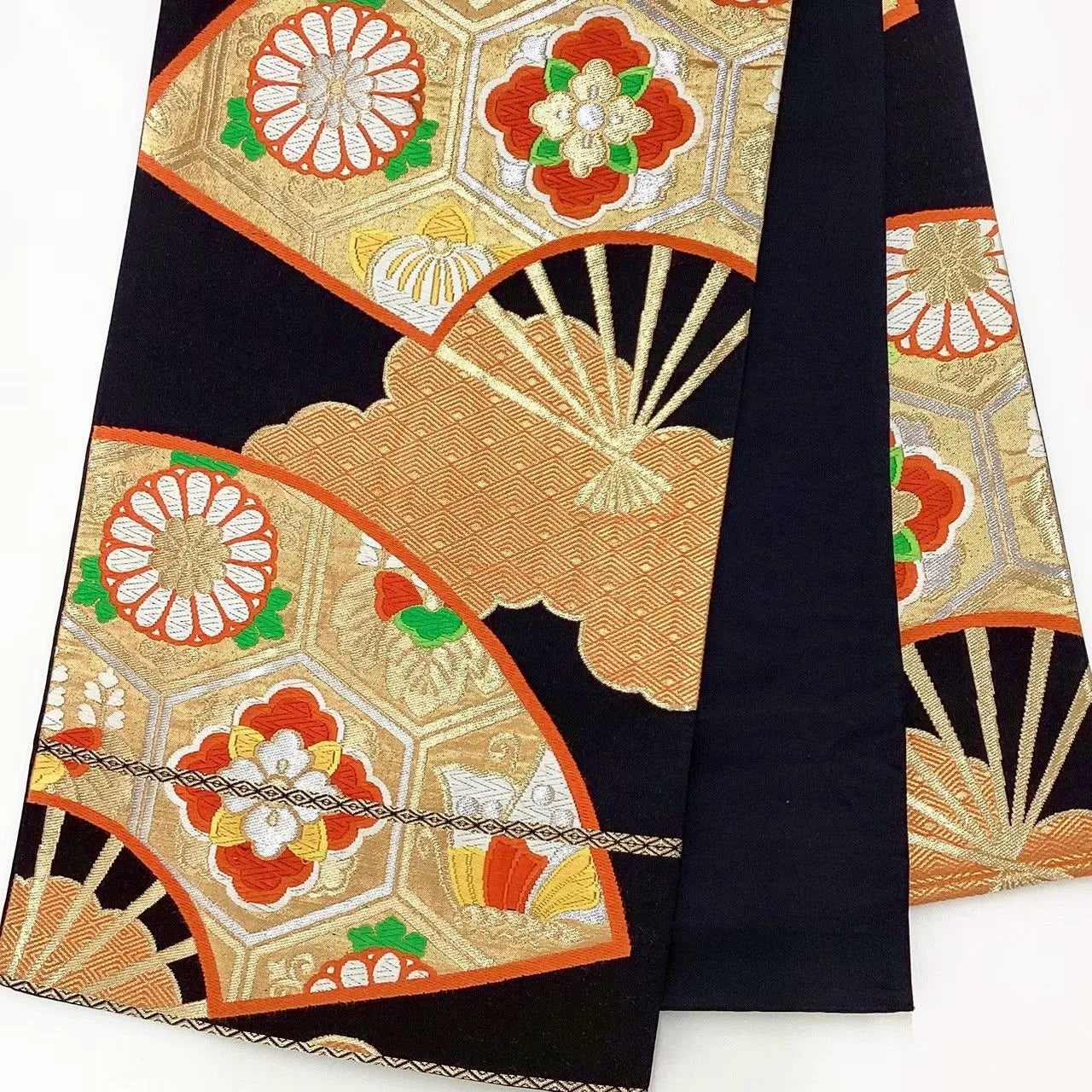 6652# Japanese Vintage Fukuro Obi Belt Kimono Fabric Silk Traditional Black