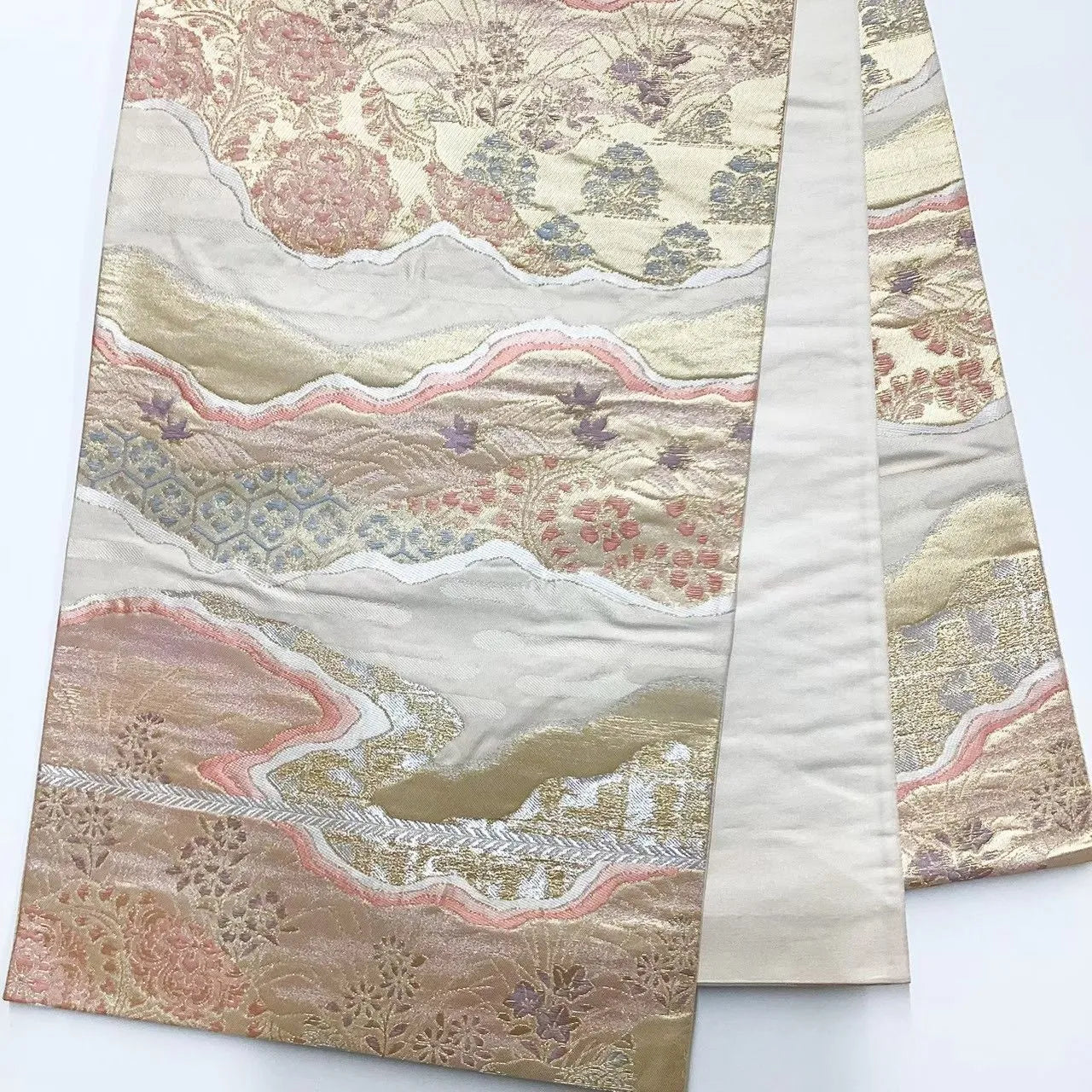 6657# Japanese Vintage Fukuro Obi Belt Kimono Fabric Silk Traditional Gold