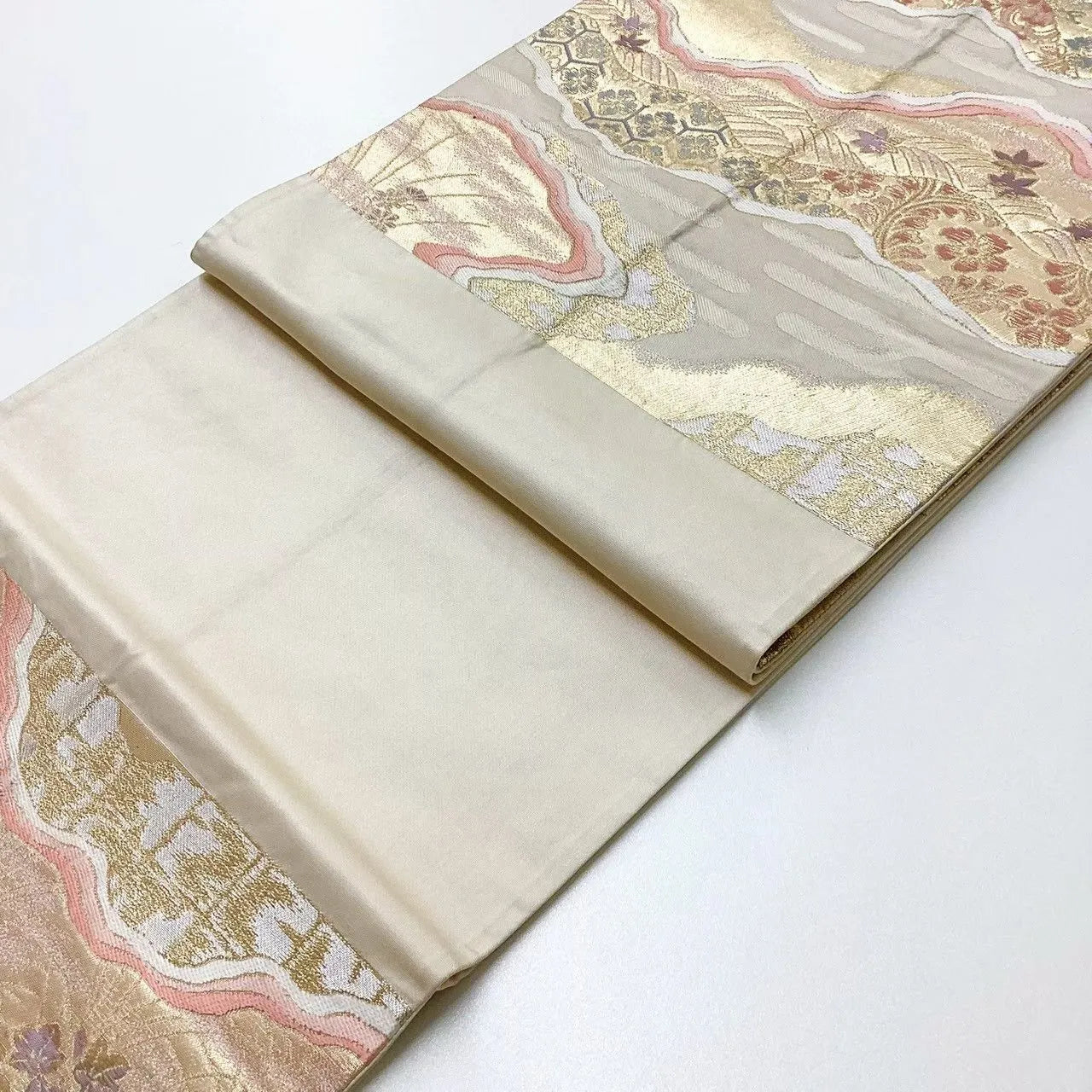 6657# Japanese Vintage Fukuro Obi Belt Kimono Fabric Silk Traditional Gold