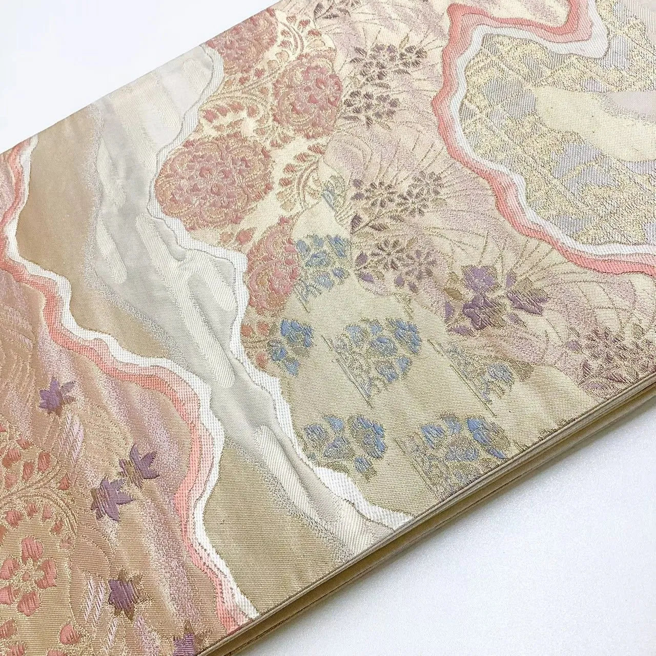 6657# Japanese Vintage Fukuro Obi Belt Kimono Fabric Silk Traditional Gold