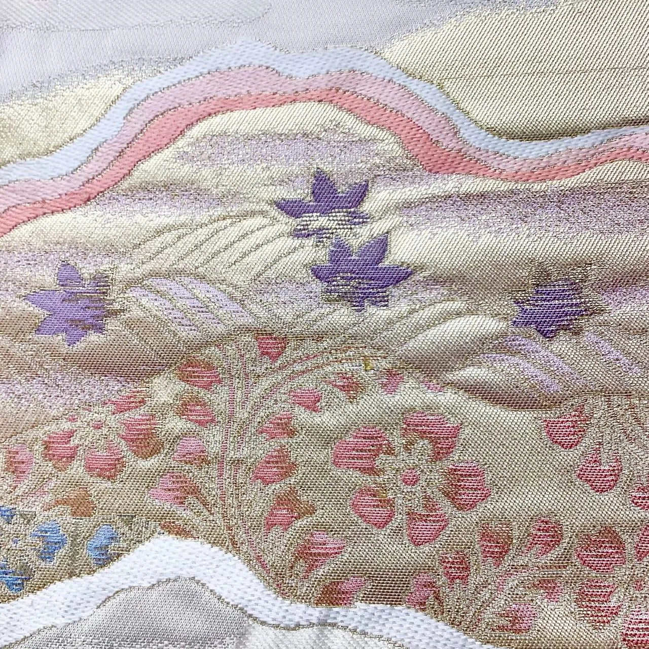 6657# Japanese Vintage Fukuro Obi Belt Kimono Fabric Silk Traditional Gold