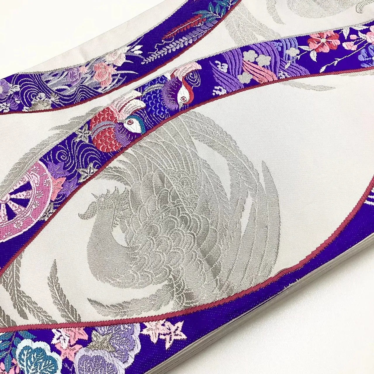 6659# Japanese Vintage Fukuro Obi Belt Kimono Fabric Silk Traditional Embroidery