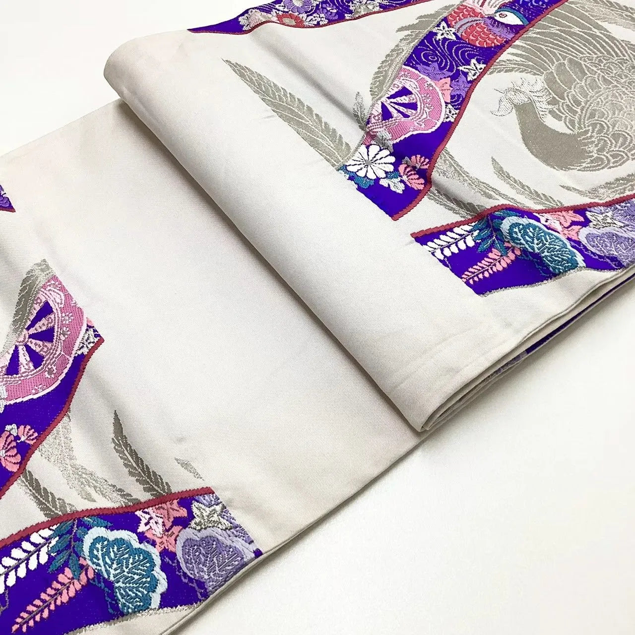 6659# Japanese Vintage Fukuro Obi Belt Kimono Fabric Silk Traditional Embroidery