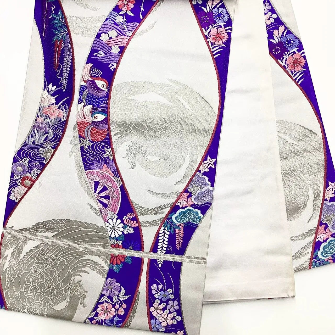 6659# Japanese Vintage Fukuro Obi Belt Kimono Fabric Silk Traditional Embroidery