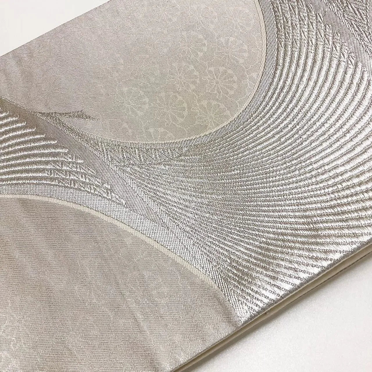 6660# Japanese Vintage Fukuro Obi Belt Kimono Fabric Silk Traditional Silver