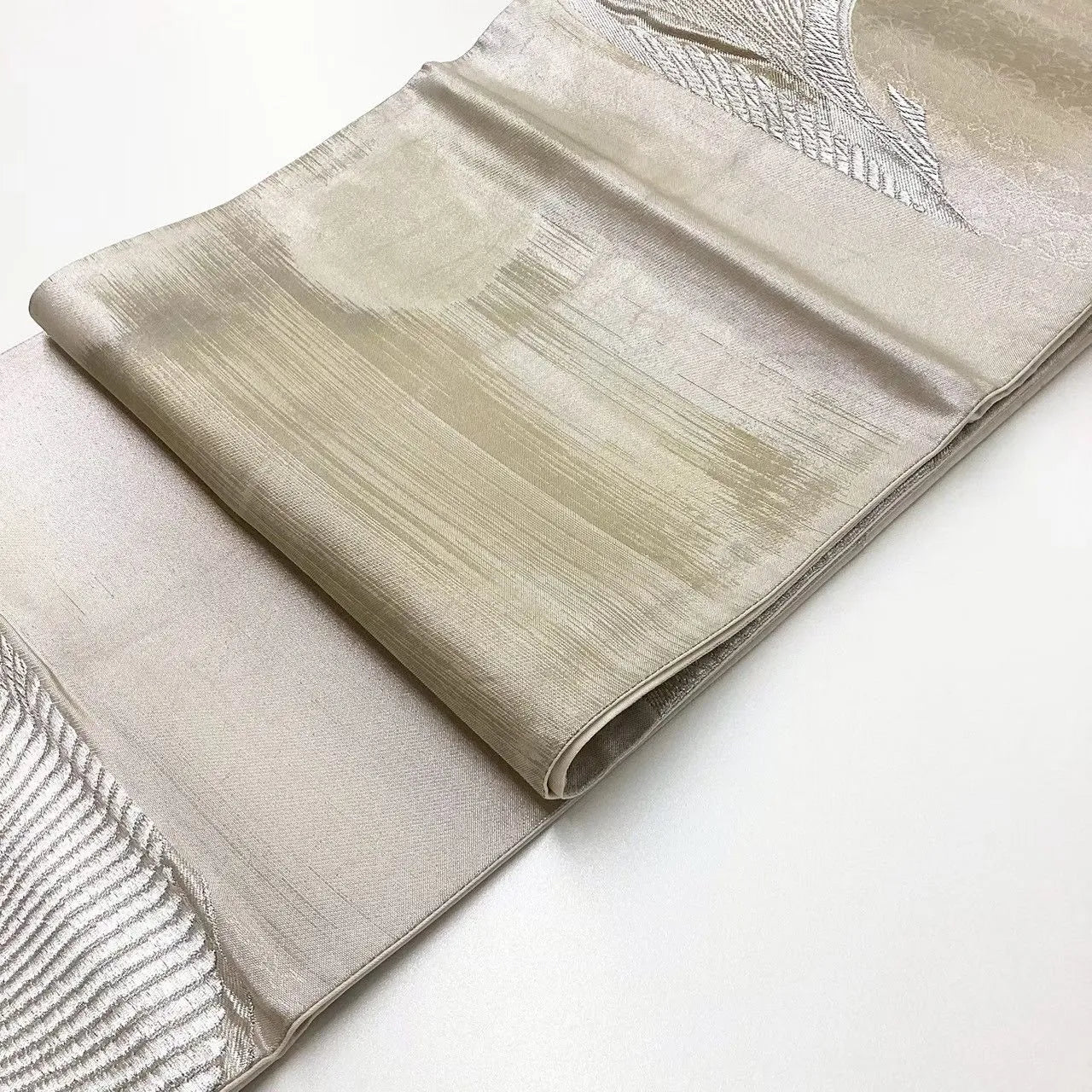 6660# Japanese Vintage Fukuro Obi Belt Kimono Fabric Silk Traditional Silver