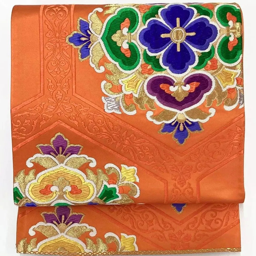 6643# Japanese Vintage Fukuro Obi Belt Kimono Fabric Silk Traditional Embroidery