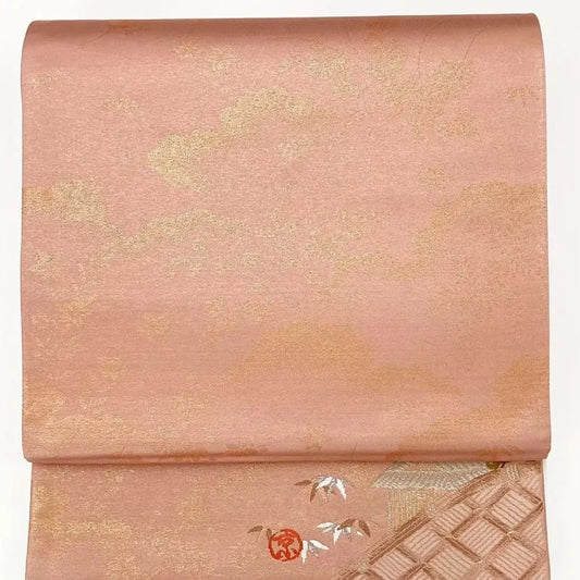 6647# Japanese Vintage Fukuro Obi Belt Kimono Fabric Silk Traditional Embroidery