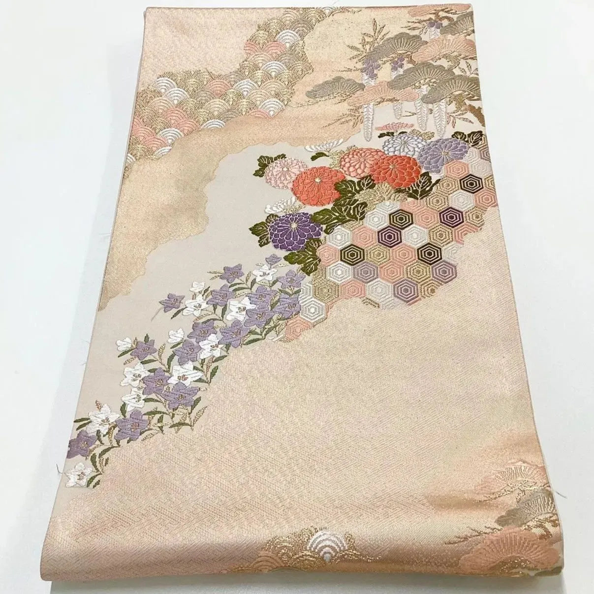6649# Japanese Vintage Fukuro Obi Belt Kimono Fabric Silk Traditional Embroidery