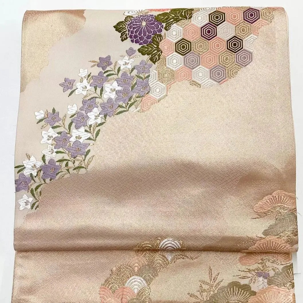 6649# Japanese Vintage Fukuro Obi Belt Kimono Fabric Silk Traditional Embroidery