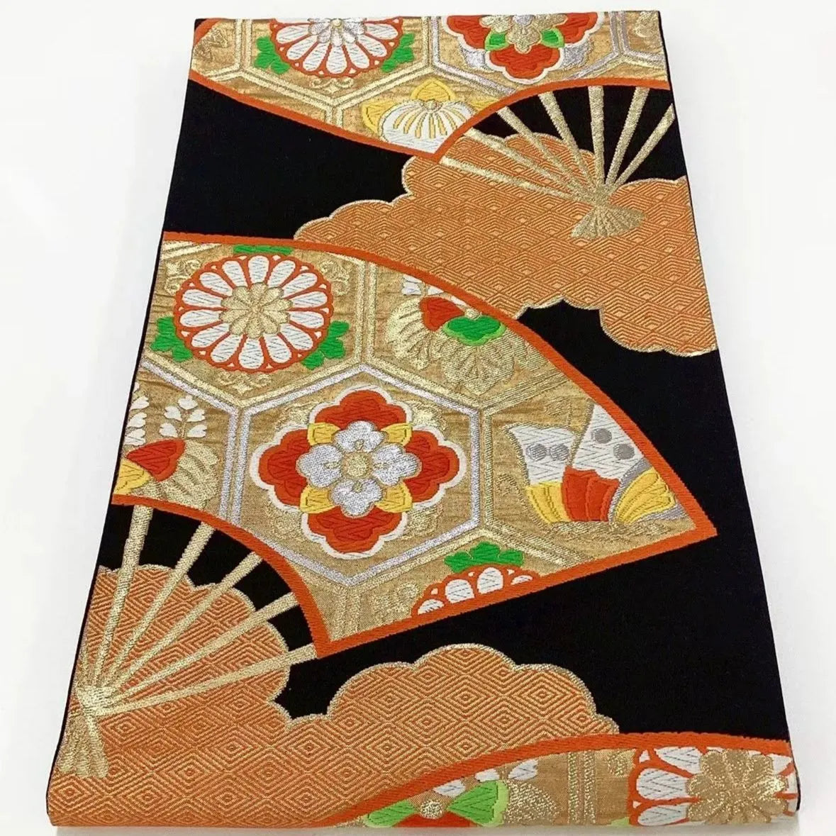6652# Japanese Vintage Fukuro Obi Belt Kimono Fabric Silk Traditional Black