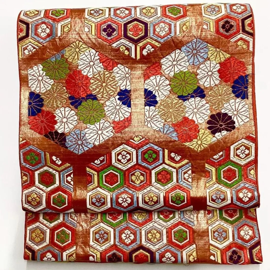 6654# Japanese Vintage Fukuro Obi Belt Kimono Fabric Silk Traditional Embroidery