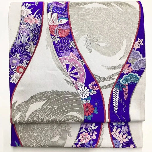 6659# Japanese Vintage Fukuro Obi Belt Kimono Fabric Silk Traditional Embroidery