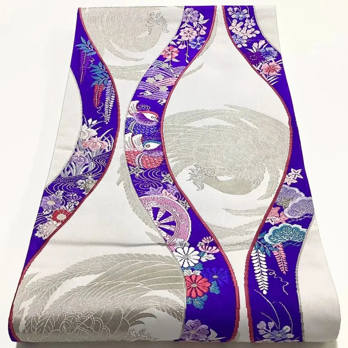 6659# Japanese Vintage Fukuro Obi Belt Kimono Fabric Silk Traditional Embroidery