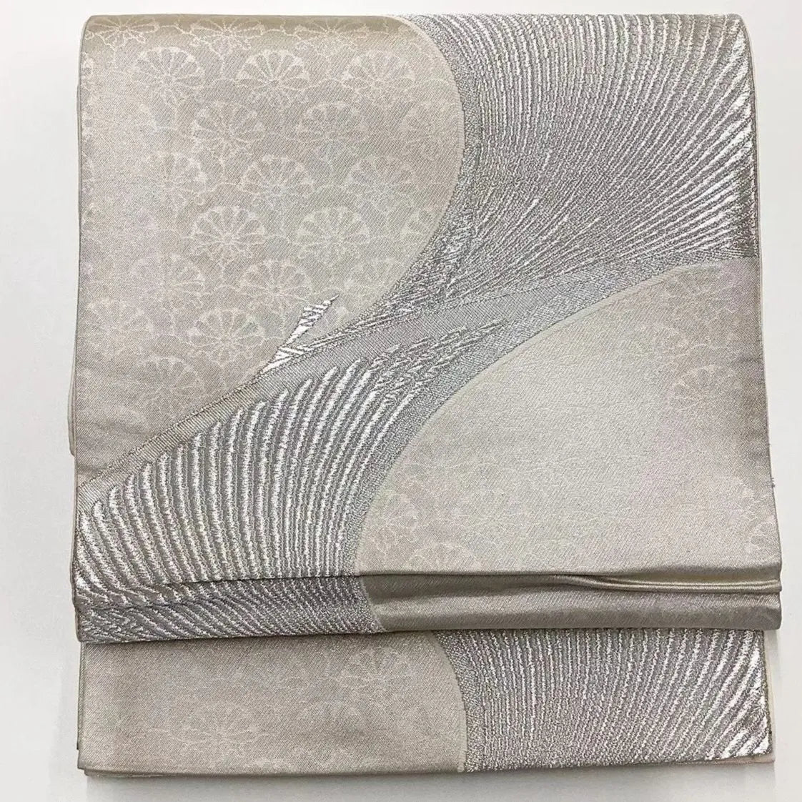 6660# Japanese Vintage Fukuro Obi Belt Kimono Fabric Silk Traditional Silver