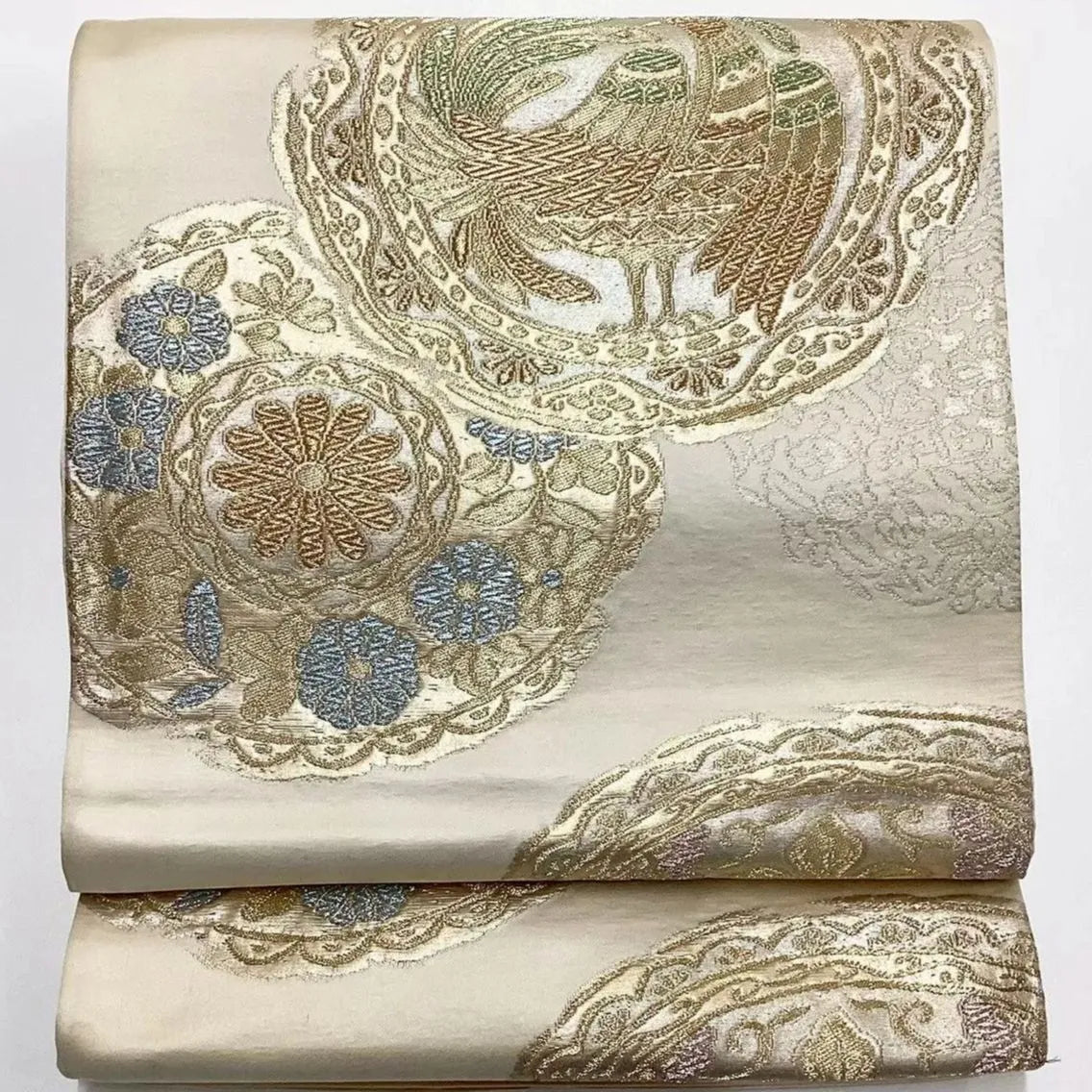 6661# Japanese Vintage Fukuro Obi Belt Kimono Fabric Silk Traditional 　