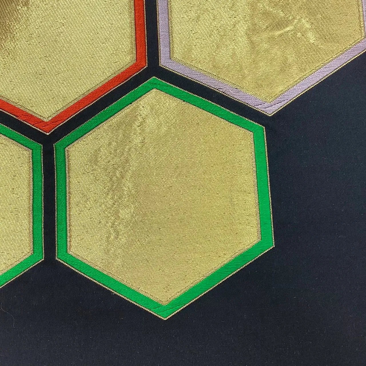 6663# Japanese Vintage Fukuro Obi Belt Kimono Fabric Silk Traditional Black