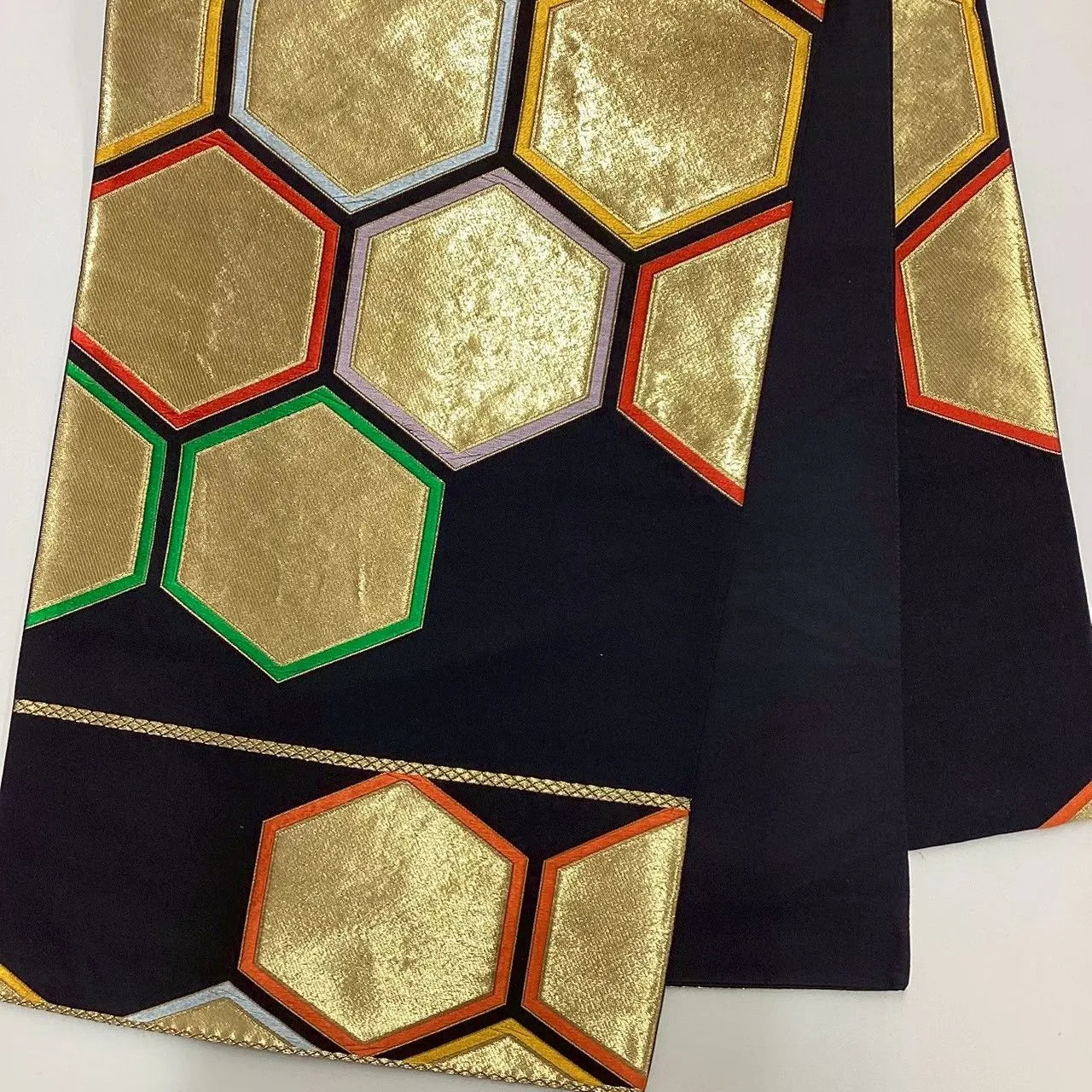 6663# Japanese Vintage Fukuro Obi Belt Kimono Fabric Silk Traditional Black