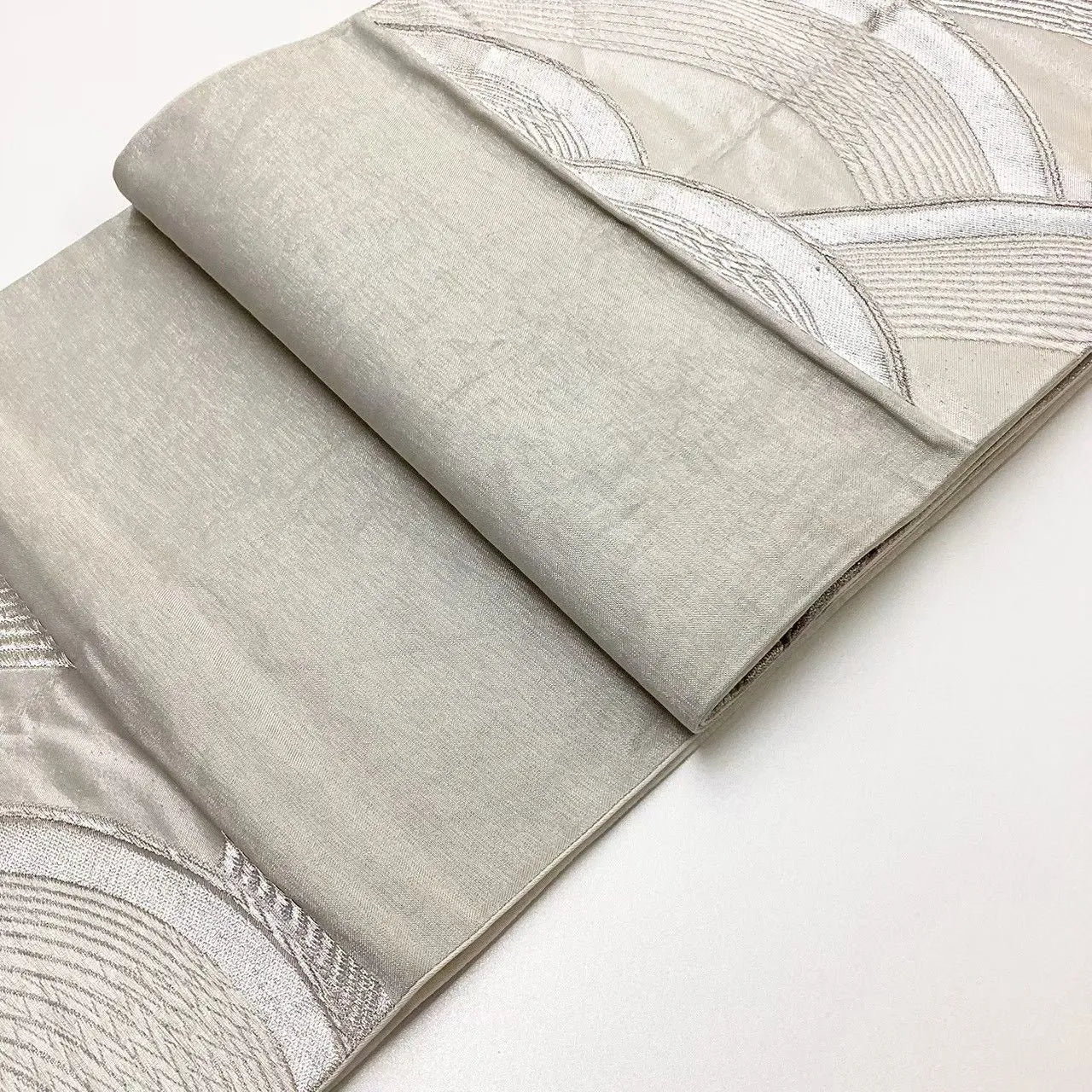 6669# Japanese Vintage Fukuro Obi Belt Kimono Fabric Silk Traditional Silver