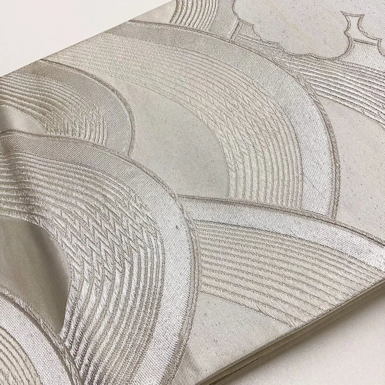 6669# Japanese Vintage Fukuro Obi Belt Kimono Fabric Silk Traditional Silver