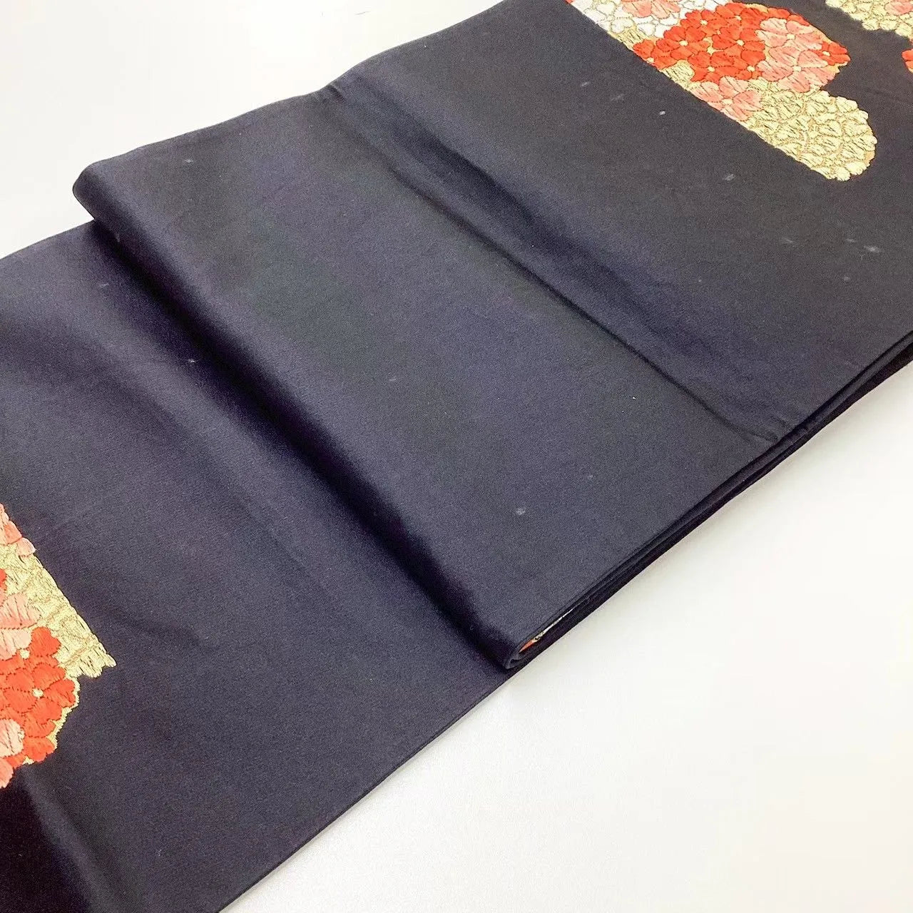 6670# Japanese Vintage Fukuro Obi Belt Kimono Fabric Silk Traditional Black