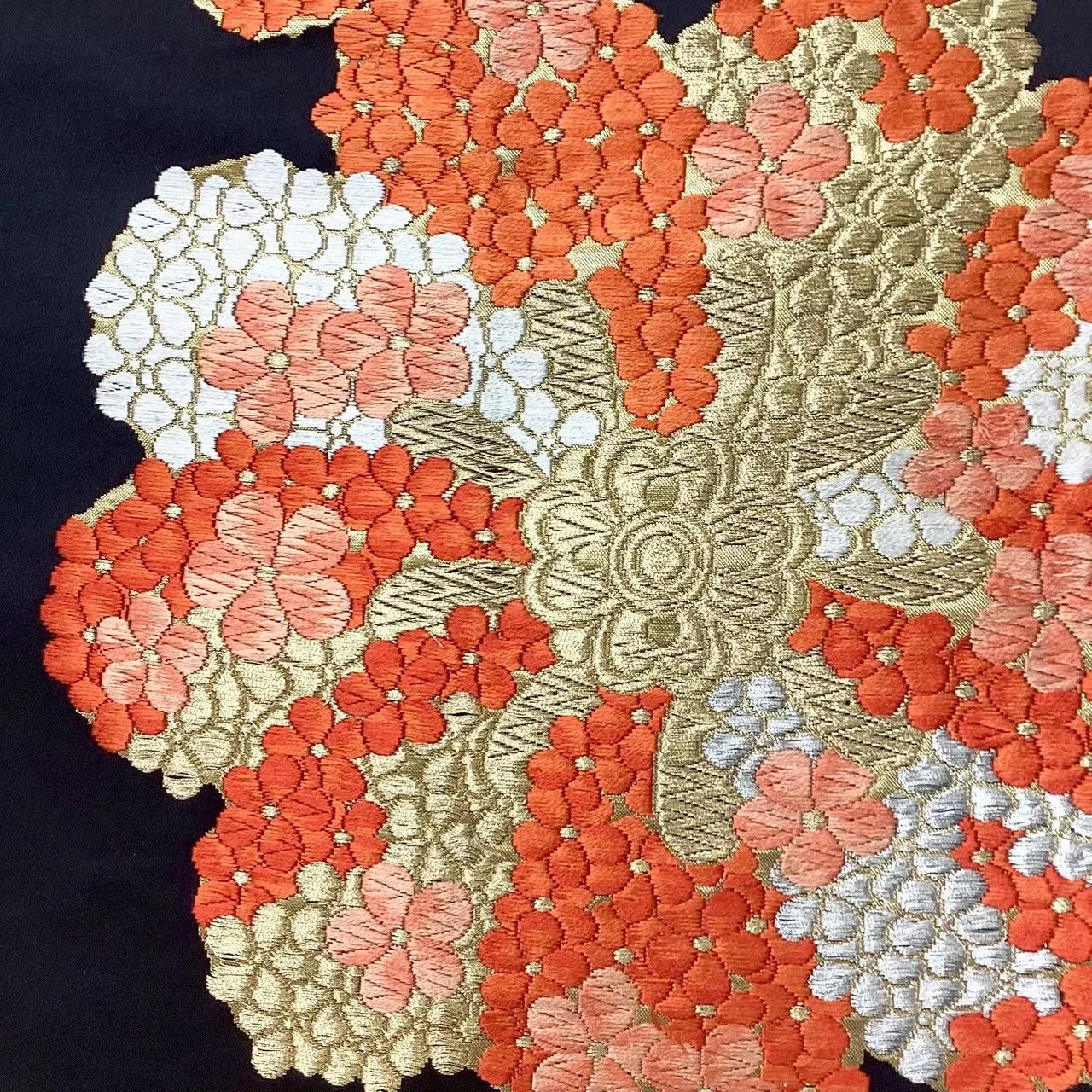 6670# Japanese Vintage Fukuro Obi Belt Kimono Fabric Silk Traditional Black