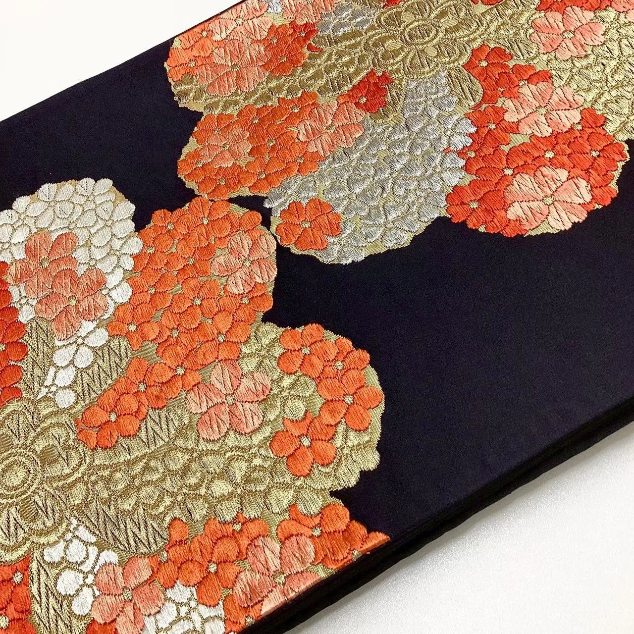 6670# Japanese Vintage Fukuro Obi Belt Kimono Fabric Silk Traditional Black