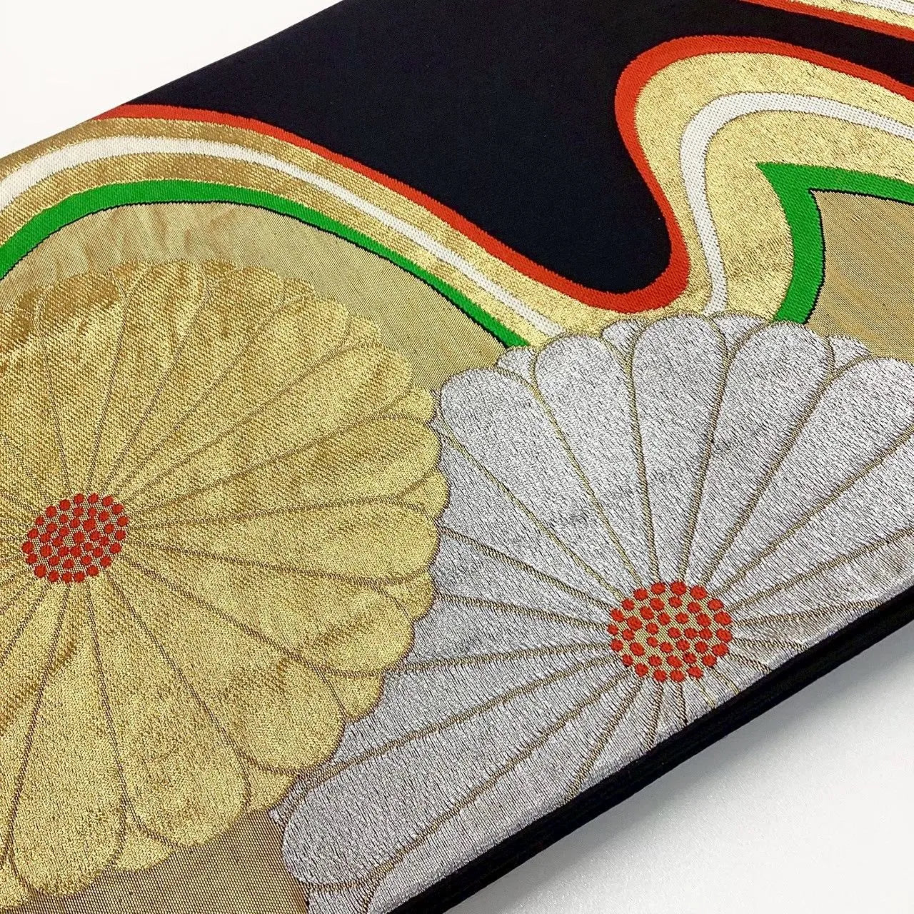 6672# Japanese Vintage Fukuro Obi Belt Kimono Fabric Silk Traditional Black