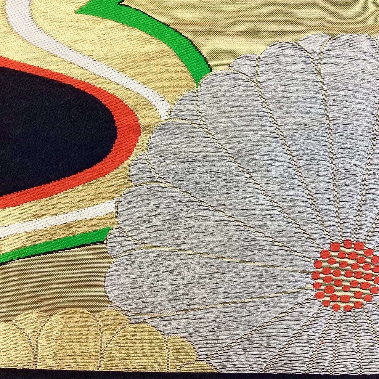 6672# Japanese Vintage Fukuro Obi Belt Kimono Fabric Silk Traditional Black