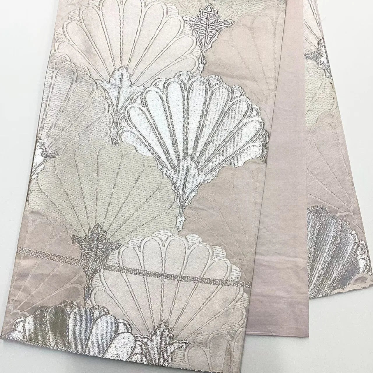 6676# Japanese Vintage Fukuro Obi Belt Kimono Fabric Silk Traditional Silver