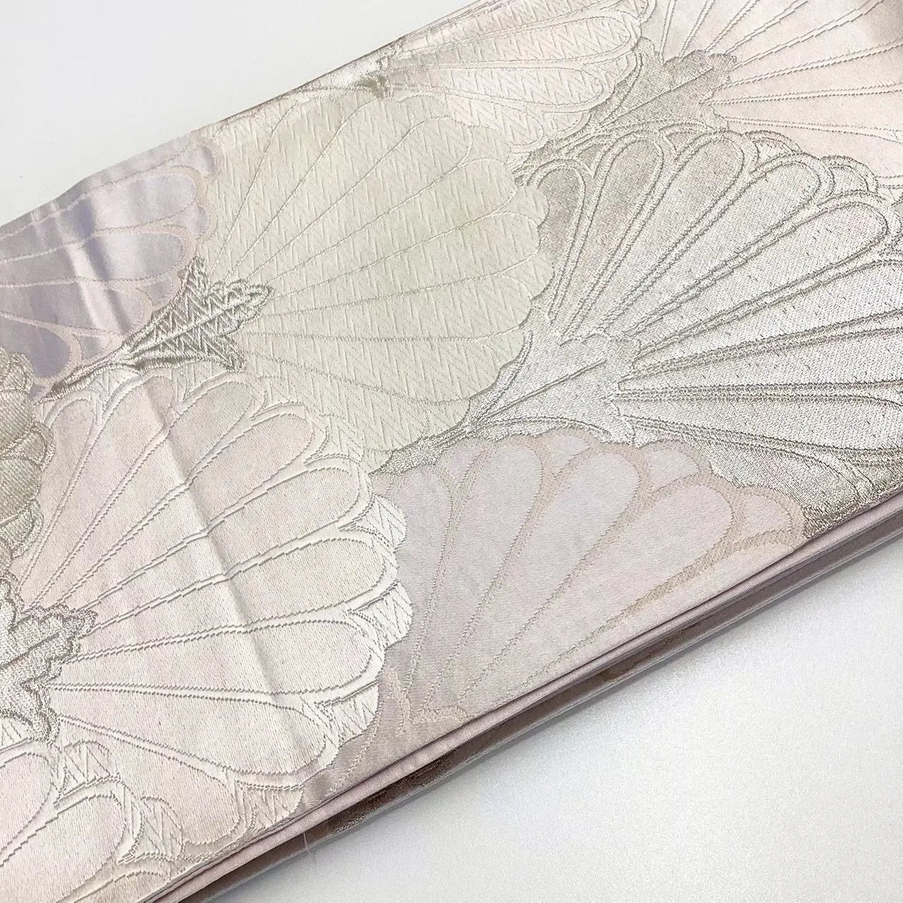 6676# Japanese Vintage Fukuro Obi Belt Kimono Fabric Silk Traditional Silver