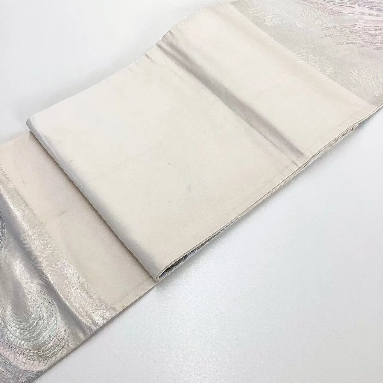 6677# Japanese Vintage Fukuro Obi Belt Kimono Fabric Silk Traditional Silver