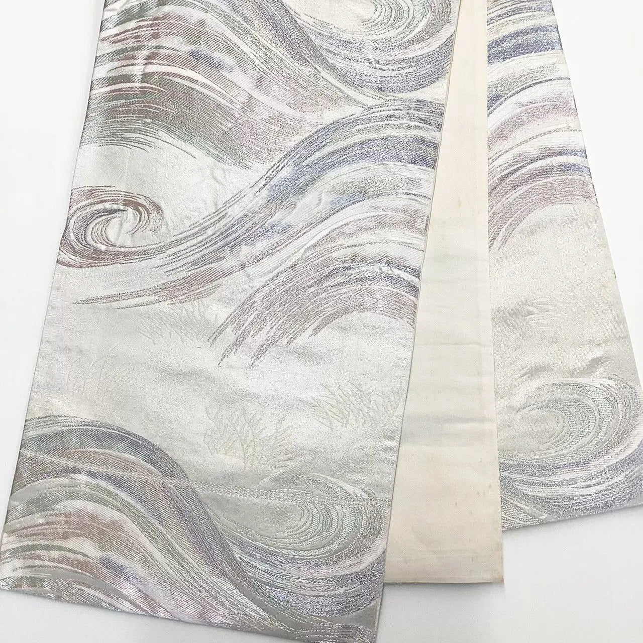 6677# Japanese Vintage Fukuro Obi Belt Kimono Fabric Silk Traditional Silver