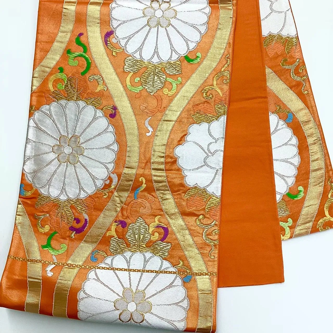 6678# Japanese Vintage Fukuro Obi Belt Kimono Fabric Silk Traditional Embroidery