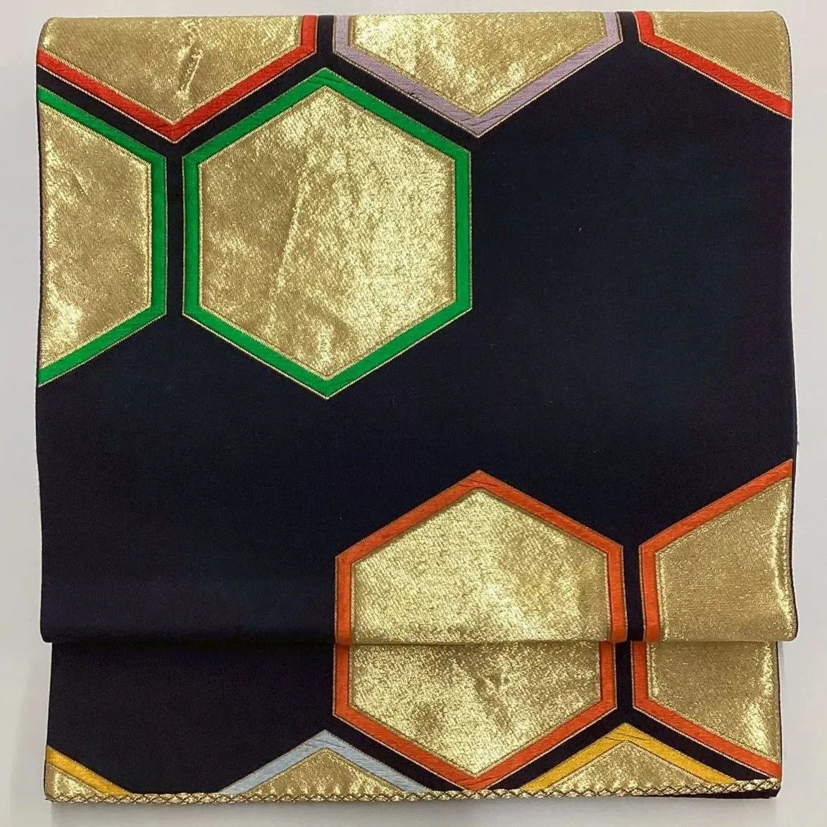 6663# Japanese Vintage Fukuro Obi Belt Kimono Fabric Silk Traditional Black