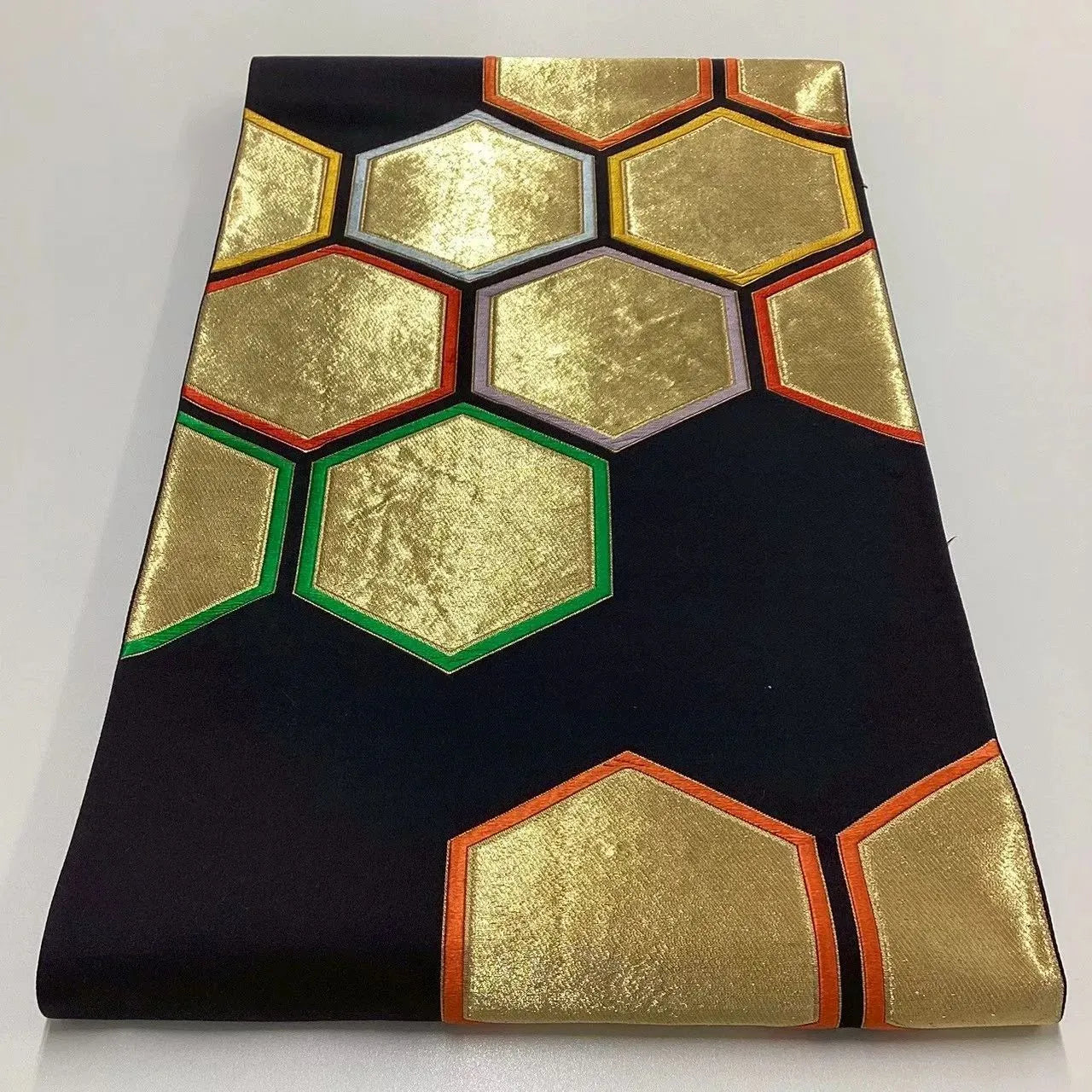 6663# Japanese Vintage Fukuro Obi Belt Kimono Fabric Silk Traditional Black