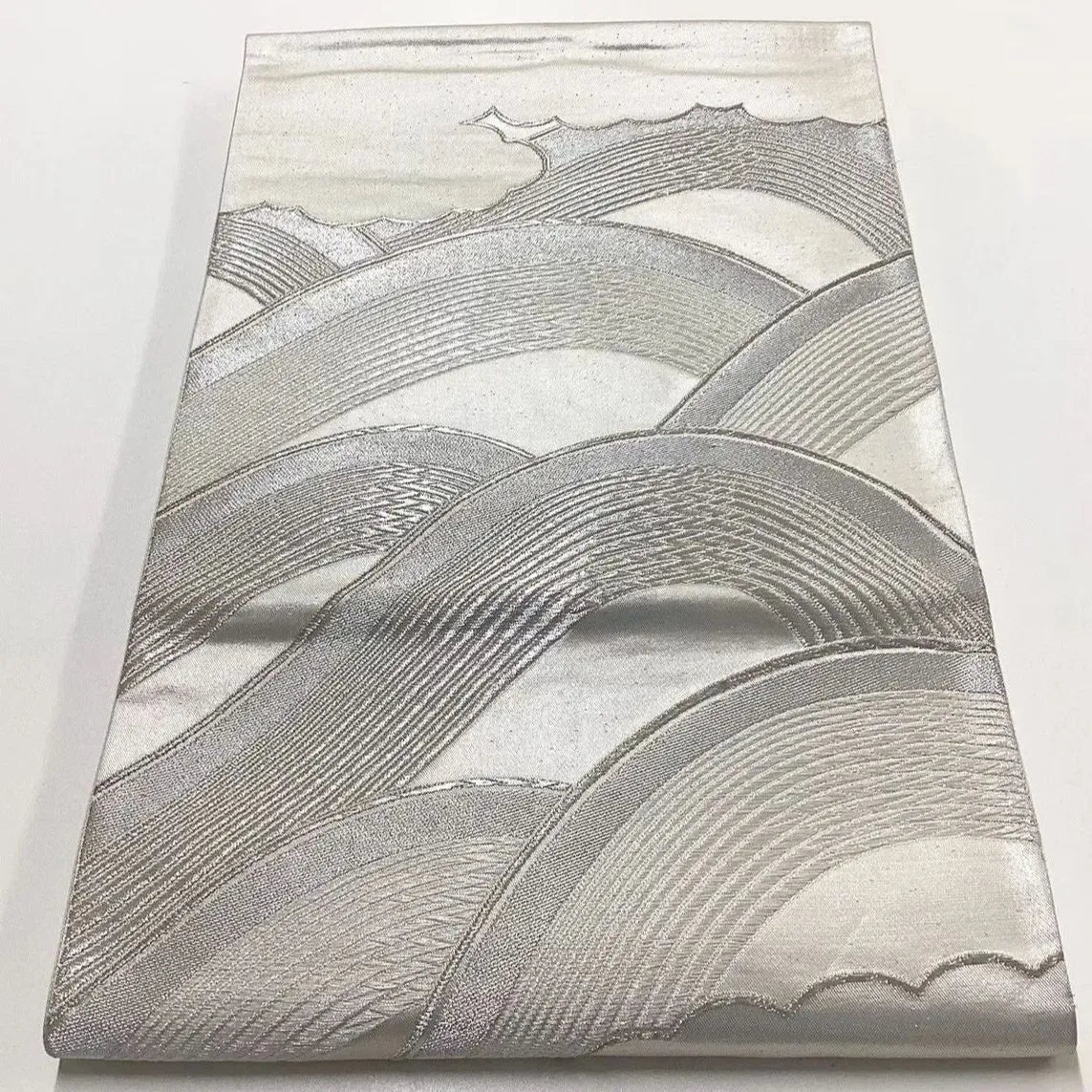 6669# Japanese Vintage Fukuro Obi Belt Kimono Fabric Silk Traditional Silver