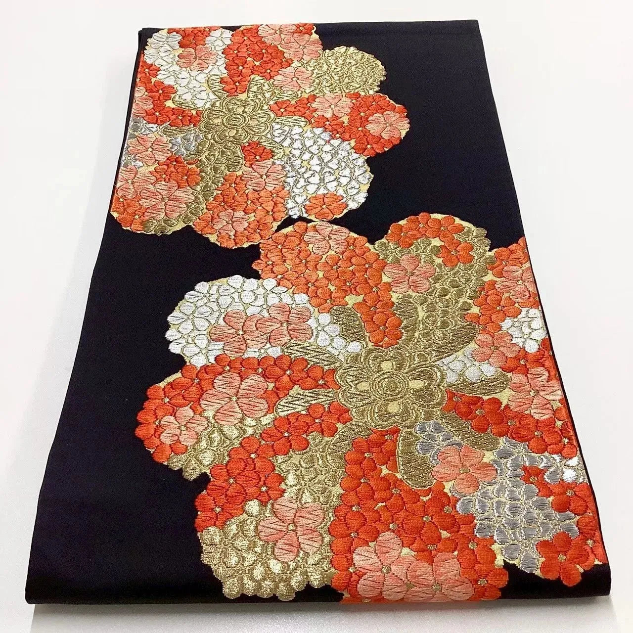 6670# Japanese Vintage Fukuro Obi Belt Kimono Fabric Silk Traditional Black