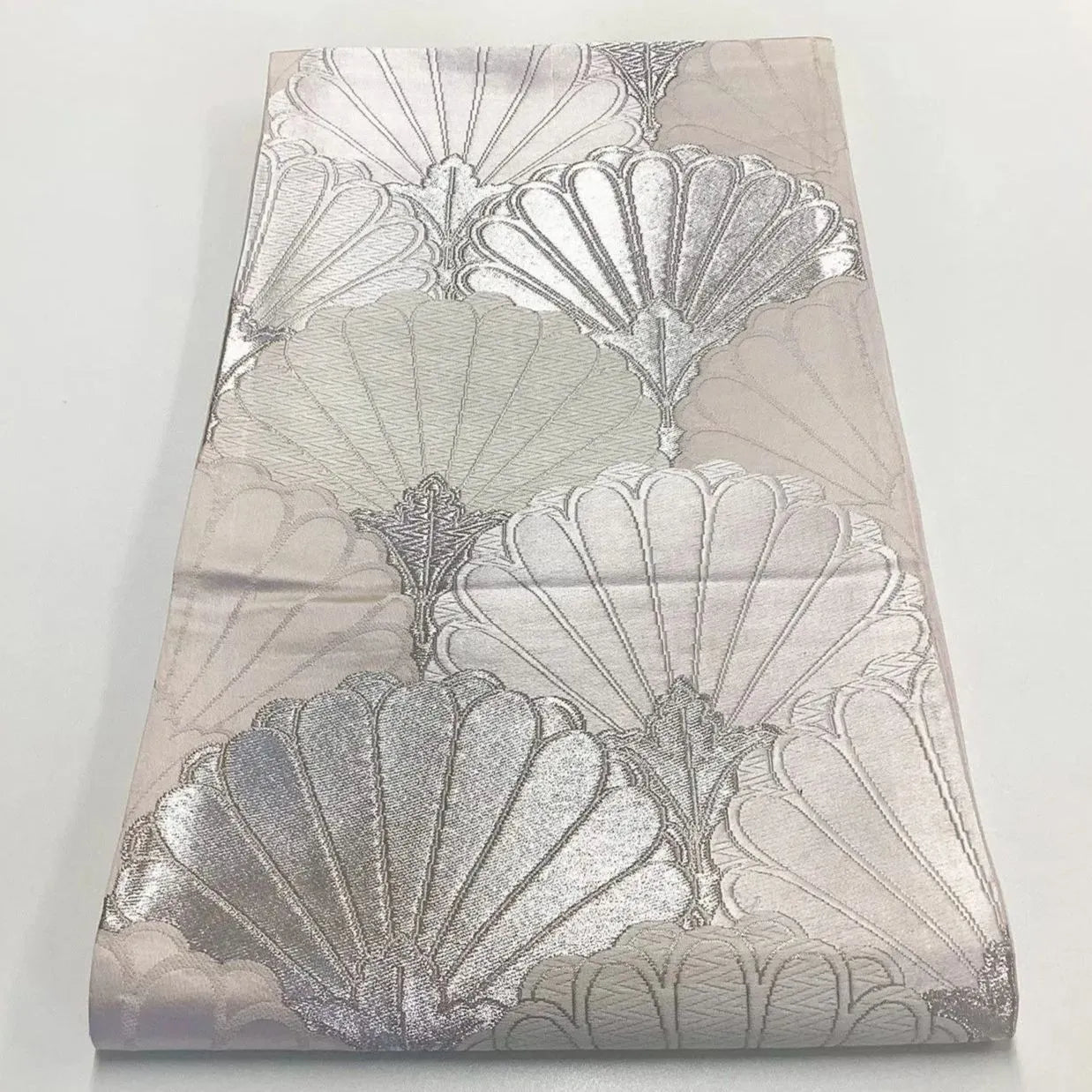 6676# Japanese Vintage Fukuro Obi Belt Kimono Fabric Silk Traditional Silver