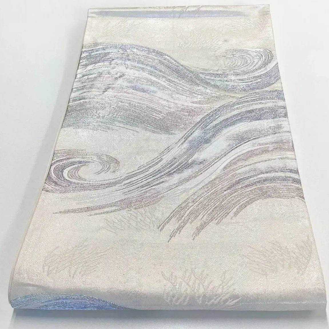 6677# Japanese Vintage Fukuro Obi Belt Kimono Fabric Silk Traditional Silver