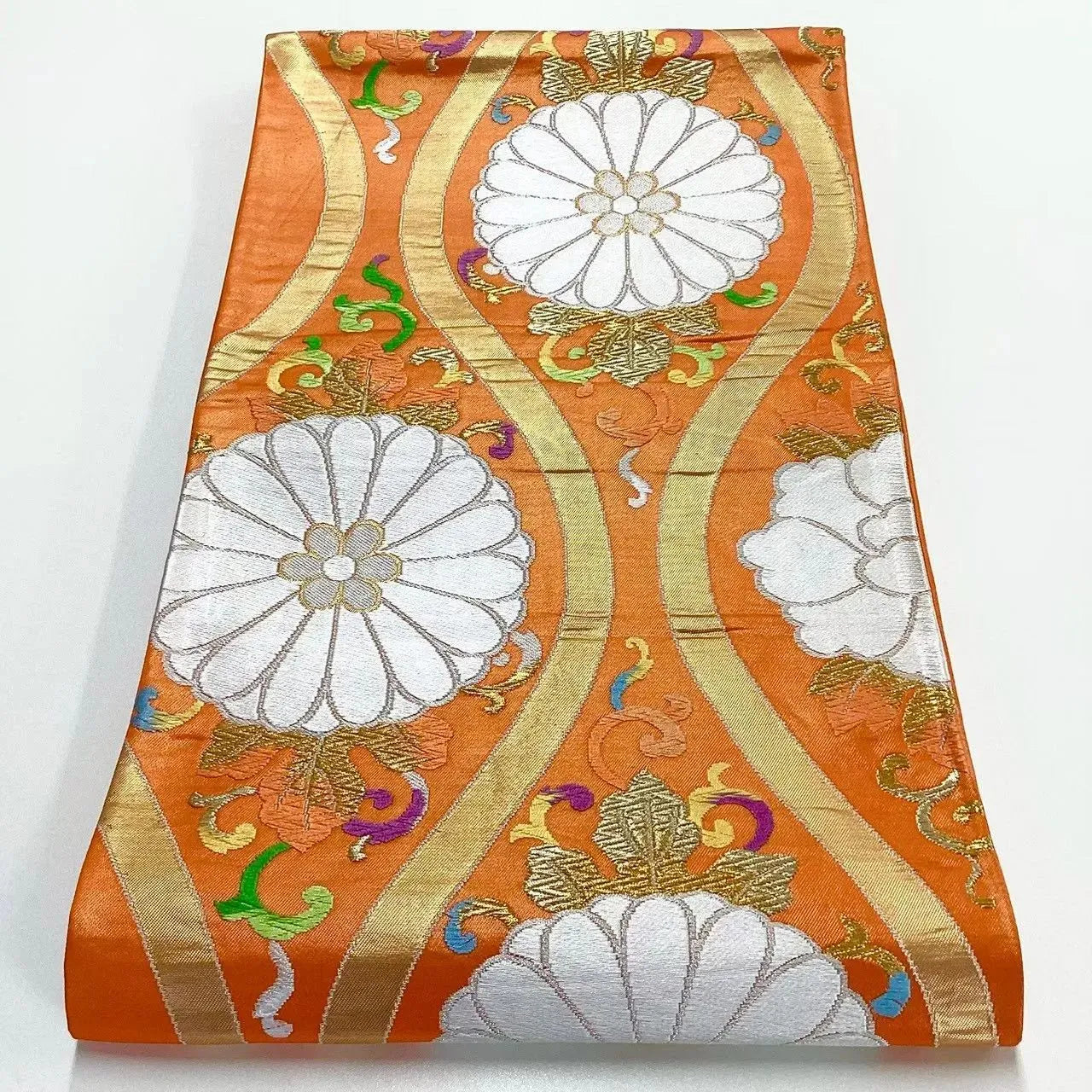 6678# Japanese Vintage Fukuro Obi Belt Kimono Fabric Silk Traditional Embroidery