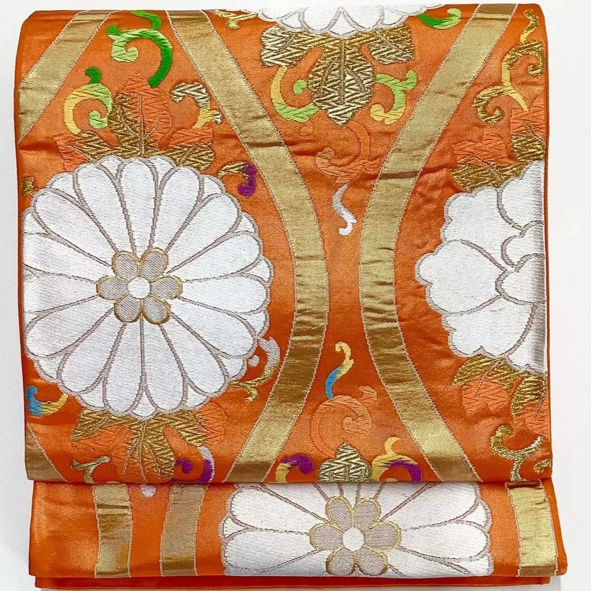 6678# Japanese Vintage Fukuro Obi Belt Kimono Fabric Silk Traditional Embroidery