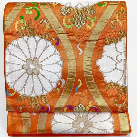 6678# Japanese Vintage Fukuro Obi Belt Kimono Fabric Silk Traditional Embroidery