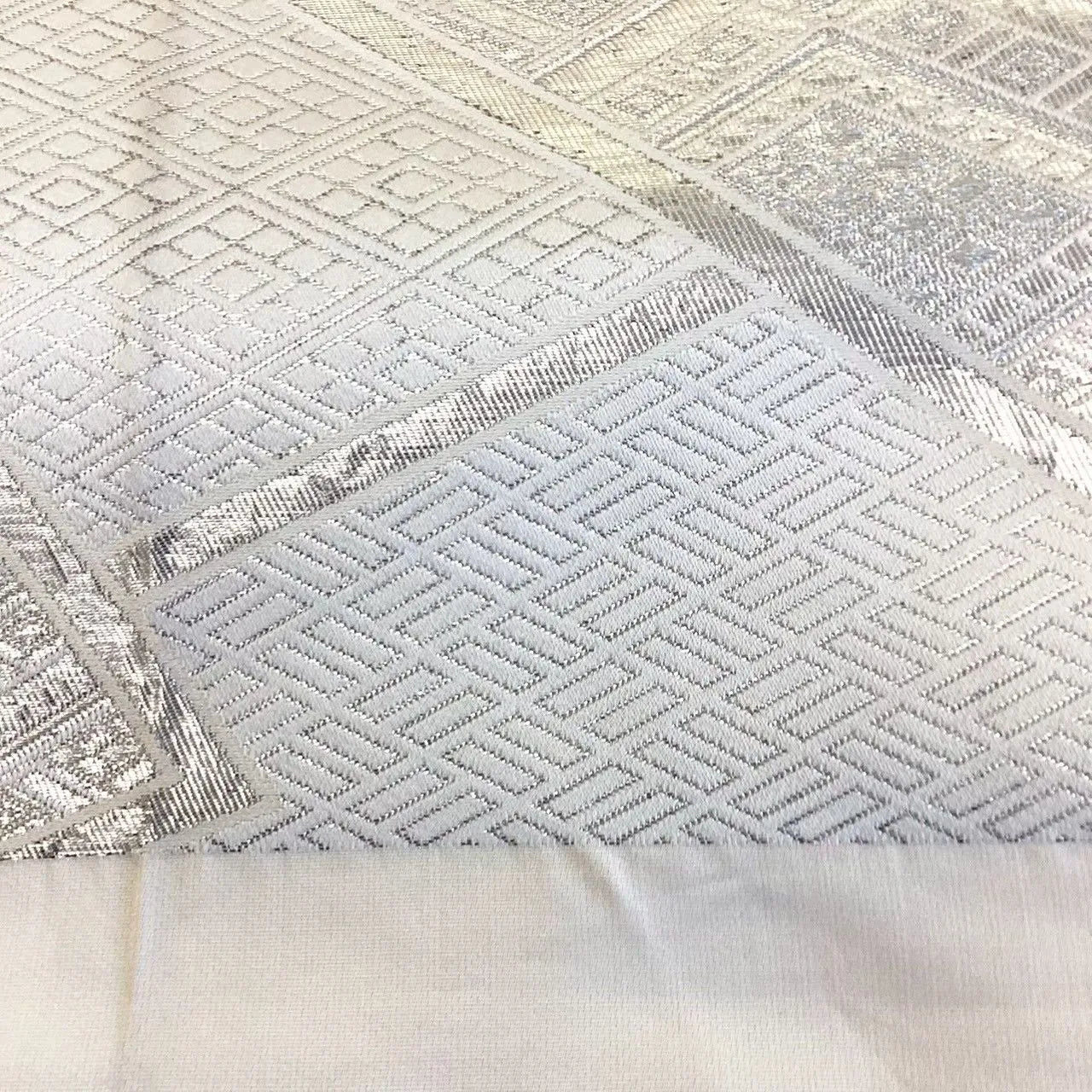 6688# Japanese Vintage Fukuro Obi Belt Kimono Fabric Silk Traditional Silver　